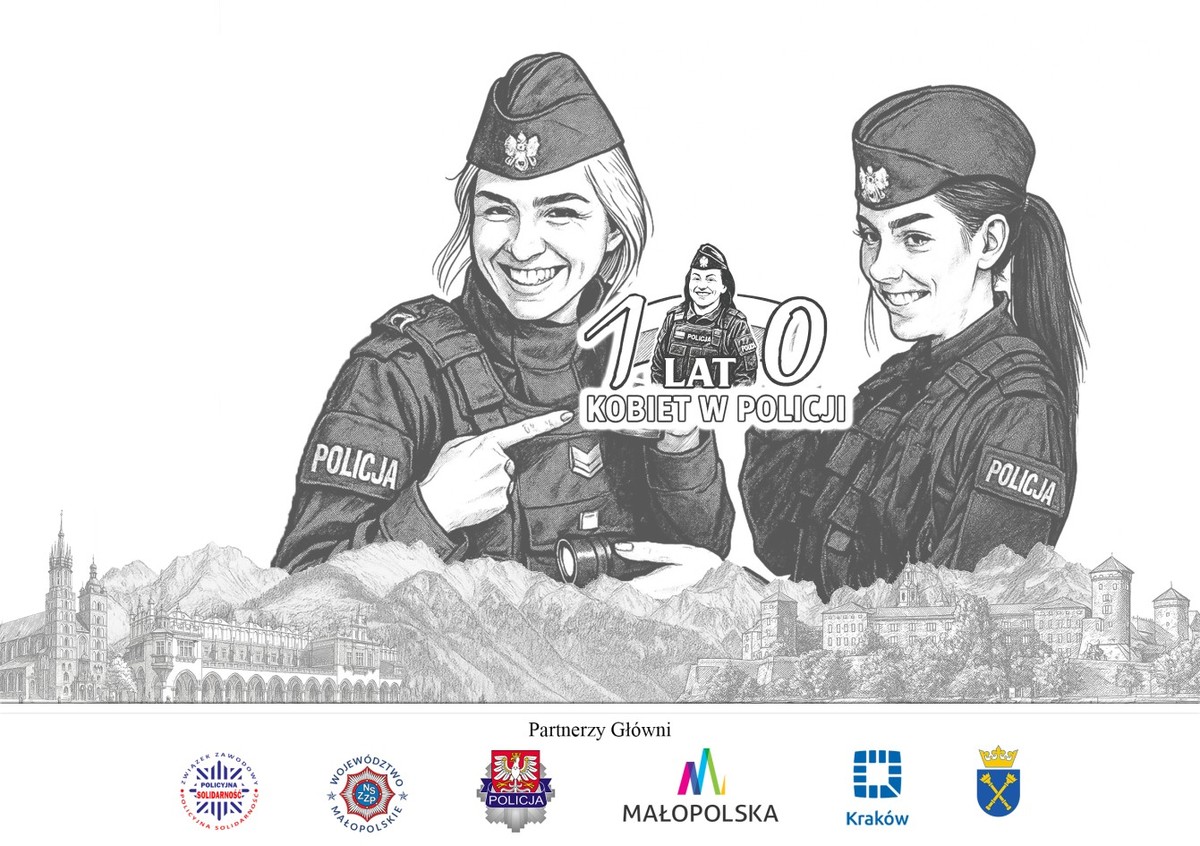 grafika rysunkowy z dwiema policjantkami i logami partnerów