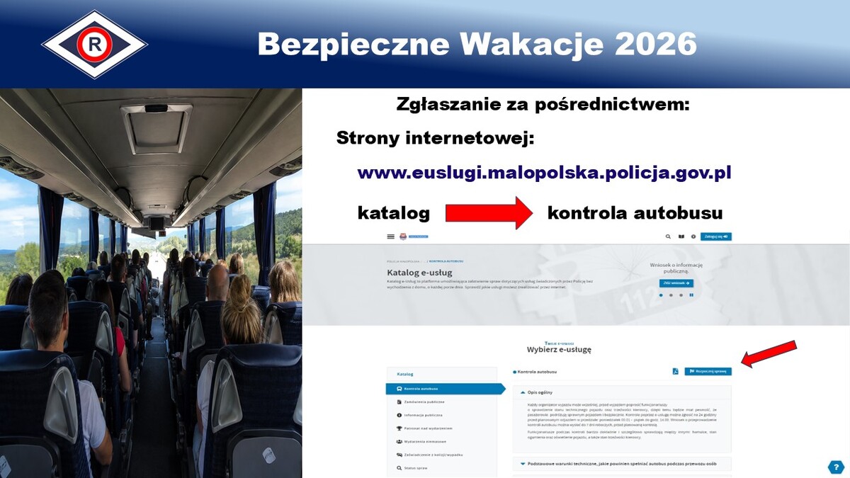 Zgłaszanie kontroli autobusu online - Bezpieczne Wakacje 2026