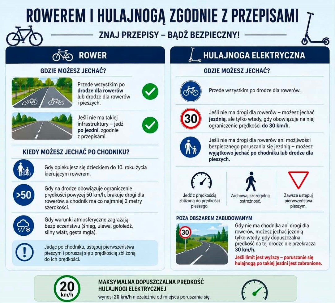 Rowerem i hulajnogą zgodnie z przepisami. Sprawdź gdzie możesz jechać i kiedy zmienić drogę