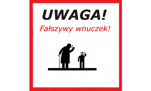 ilustracja przedstawiająca babcię i wnuczka rozmawiajacych przez telefon z napisem uwaga fałszytwy wnuczek - awatar