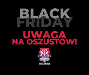 grafika z napisem black friday uwaga na oszustów