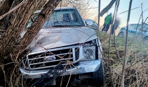 Samochód marki ford w przydrożnym rowie