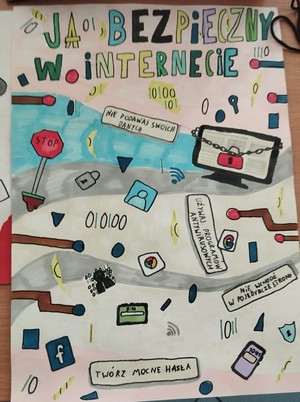 praca plastyczna przedstawiająca zagrożenia w sieci