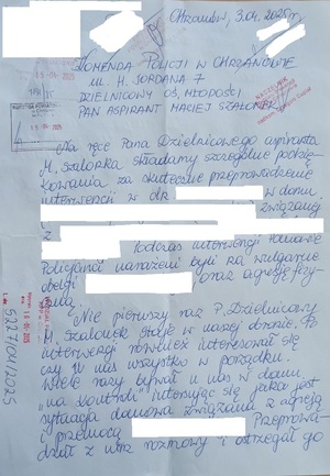 List mieszkanki do dzielnicowego KPP Chrzanów