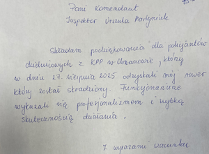 podziekowanie skierowane do policjantów