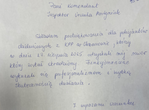 podziekowanie skierowane do policjantów