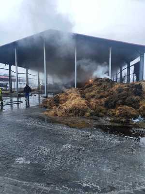 spalona słoma i siano obok wiata budynku