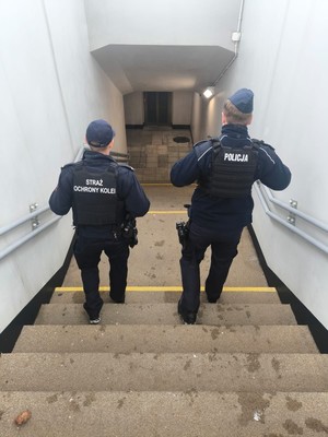funkcjonariusze schodzą do przejścia podziemnego w olkuszu