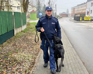 Policjant z psem, podczas patrolu