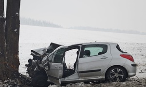 Samochód osobowy, który uderzył w drzewo