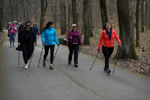 Uczestnicy treningu pokonuja trase w Lesie Wolskim