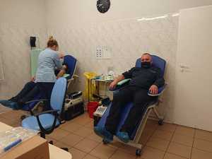 kierownictwo Komendy Powiatowej w Dąbrowie Tarnowskiej oddają krew