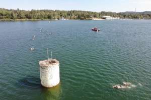 zdjęcie uczestników z drona w trakcie przepływania wyznaczonej trasy