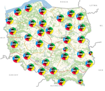 mapa Polski z naniesionymi punktami zagrożeń