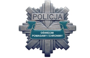 Gwiazda Policyjna z napisem Oświęcim Pomagamy i Chronimy