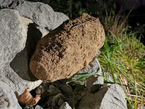 zardzewiały pocisk na stercie kamieni