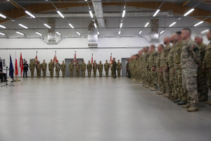 żołnierze stojący w szeregu na uroczystości