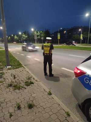 policjant podczas nocnych działań drogowych