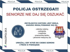 plakat akcji: policja ostrzega, seniorze nie daj się oszukać!