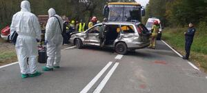 ćwiczenia dowódczo-sztabowe - policjanci stoją w kombinezonach przy drodze