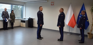 zdjęcie prezentujące powitanie Komendanta i I Zastępcy Komendy Powiatowej Policji w Miechowie